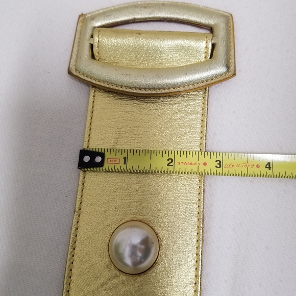 Bergdorf Goodman Rare 2-Tone Wide Gold Leather Vintage Belt S/M - Picture 14 of 16